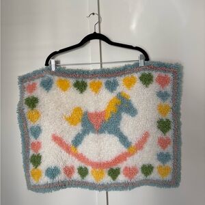 Vintage Handmade Latch Hook Rug Rocking Horse with Pastel Hearts - 26 x 20